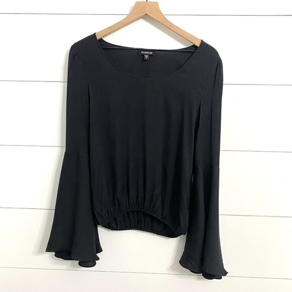Bebe Black Bell Sleeve Top, Size Small - Picture 7 of 9